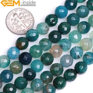 Green Crackle Agate 8mm Gemstone Faceted Round Beads For Jewelry Making 15" - Picture 1 of 7