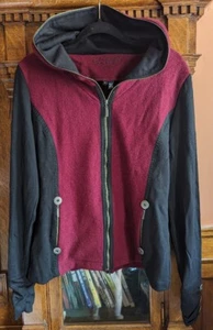 Women's Icelandic Designs Cowl Neck Wool Zip Up Jacket Maroon Black Sz M - Picture 1 of 7