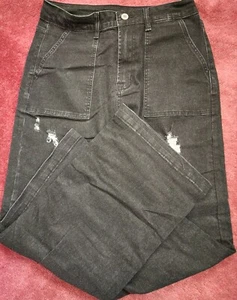 Astylish Womans Size 8 Black Flared Distressed Jeans/patch - Picture 1 of 12