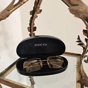 Gucci occhiali da sole vintage tono giallo quadrati metallo oro con custodia - Foto 1 di 10