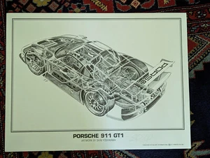 SIGNED Porsche GT1 by Shin Yoshikawa Cutaway poster 18x24 RARE - Picture 1 of 4