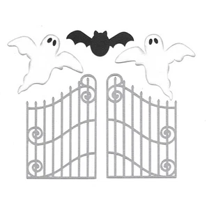 LIBRO DE RECORTES PREFABRICADO-PIEZAS DE PAPEL-PARA DISEÑO-HALLOWEEN-PUERTAS DE CEMENTERIO-FANTASMAS-BATE - Imagen 1 de 1