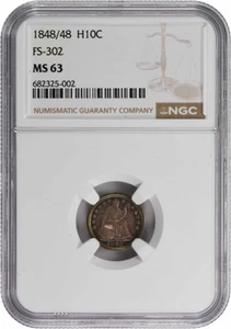 1848/48 Liberty Seated Silver Half Dime Medium Date FS-302 MS63 NGC - Picture 1 of 2