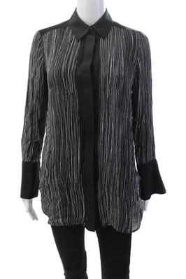 Blusa Vince para mujer de seda a rayas con botones negra blanca talla extra pequeña Foto 1 de 4