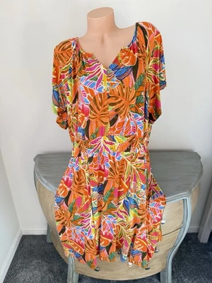 C&C California 👀Dress 3X Floral Tropical Jersey Coral Plus Coconut Girl Coastal - Image 1 of 4