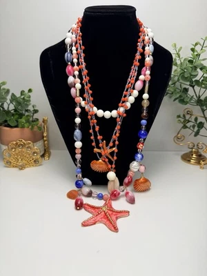 Collar Zara Multicolor Cuentas Capas Estrella de Mar Concha de Mar Dijes Nuevo Sin Etiquetas 30" Foto 1 de 4
