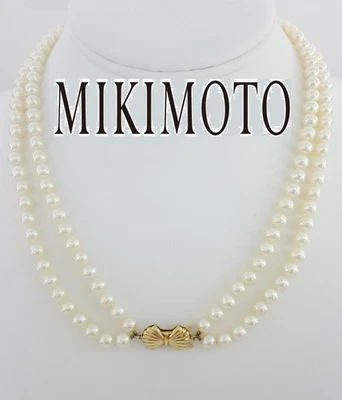Blue Lagoon by Mikimoto Double Strand Akoya Pearl Necklace 14k Gold 6mm 17" - image 1 of 4