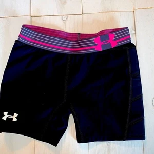 Under Armour Compression Black with Pink Accents Bike Shorts Girls Size Large - Picture 1 of 2