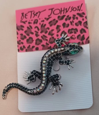 Nuevo Broche Prendedor Betsey Johnson Estrás Ojos Azules Lagarto Gecko Reptil Foto 1 de 3