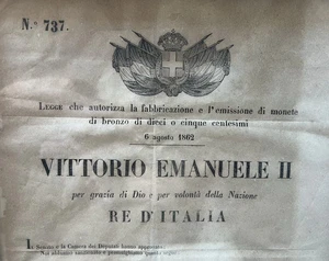 🔴 VITTORIO EMANUELE II legge conio monete 5 10 centesimi 1862 quadro ORIGINALE - Picture 1 of 11