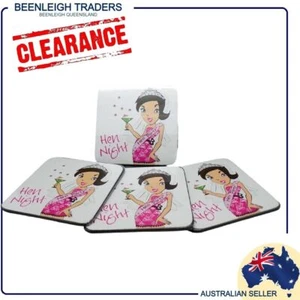 4 Pack Drink Coasters HEN'S NIGHT Hen Party Coasters Brand New - Imagen 1 de 10