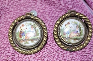 Antique Dresser Drawer Pulls Courting Couple Romantic TwistedBrass Handles Knobs - Picture 1 of 12