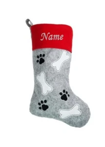 Personalised Pet Name Cat Paw Dog Bone Christmas stocking Embroidered XMAS Toy - Picture 1 of 3