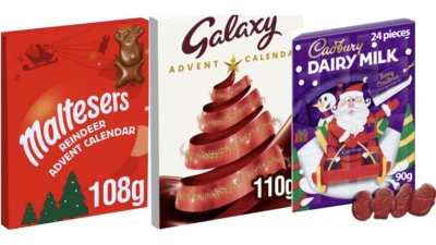 New Christmas Advent Calendar Milk Chocolate Cadbury Galaxy Dairy Milk Maltesers