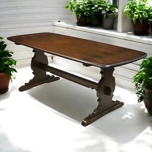 Ercol Elm Dining Table Plank Top Retro Traditional Dark Finish FREE UK Delivery* - Picture 1 of 24