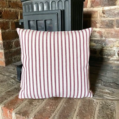 1104. Red Ticking Stripe 100% Cotton Cushion Cover, Various sizes - Image 1 of 3
