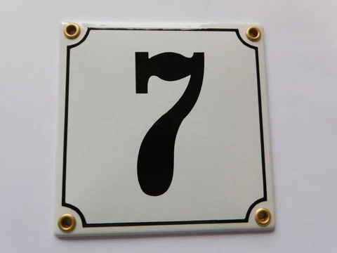Old German White Enamel Porcelain Metal House Door Number Street Sign / Plate 7 Cover