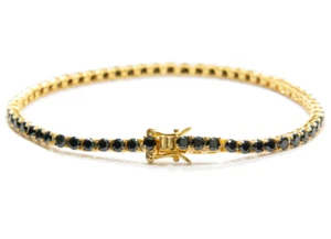 Bracciale Uomo Donna Tennis In Argento 925 Placcato Oro Giallo Zirconi Neri 20cm - Imagen 1 de 2