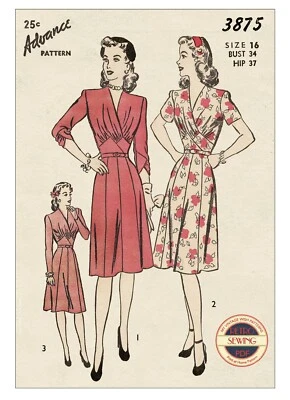 1940s Pretty Tea Dress Vintage Sewing Pattern Bust 34 - Image 1 of 2