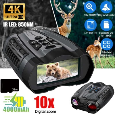 32GB Day&Night Vision Binoculars Infrared Goggles 10x Digital Zoom Hunting Scope - Image 1 of 4