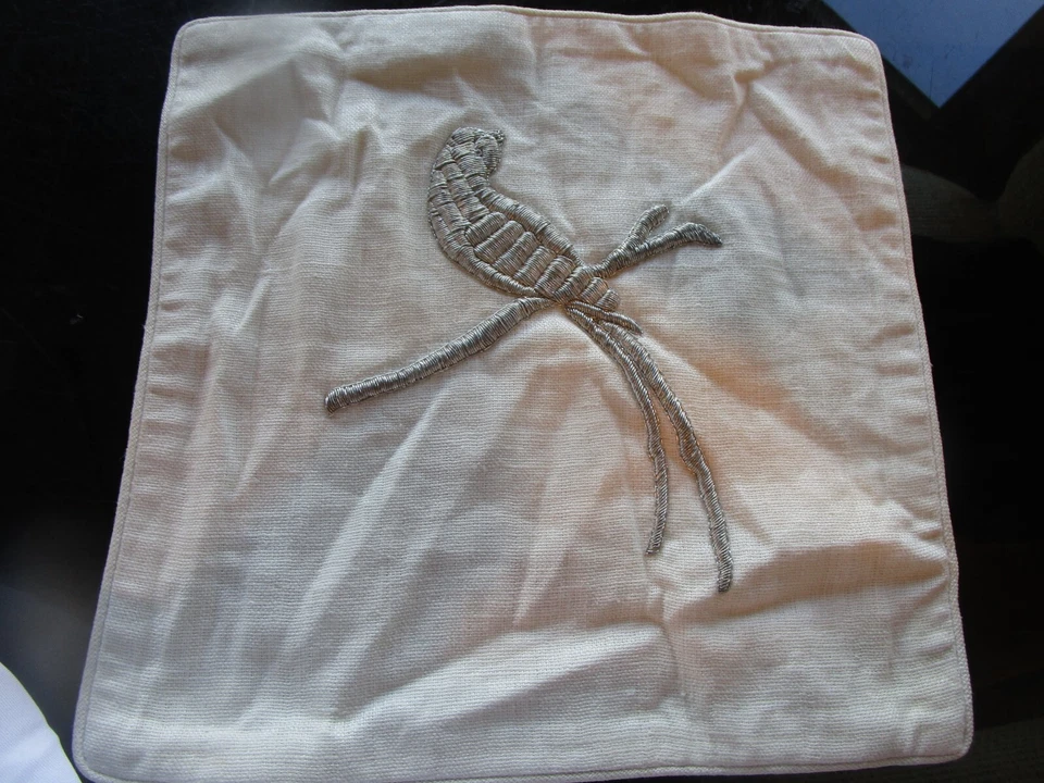 Williams Sonoma Zardozi white silver bird pillow cover  14" New - Image 1 of 1