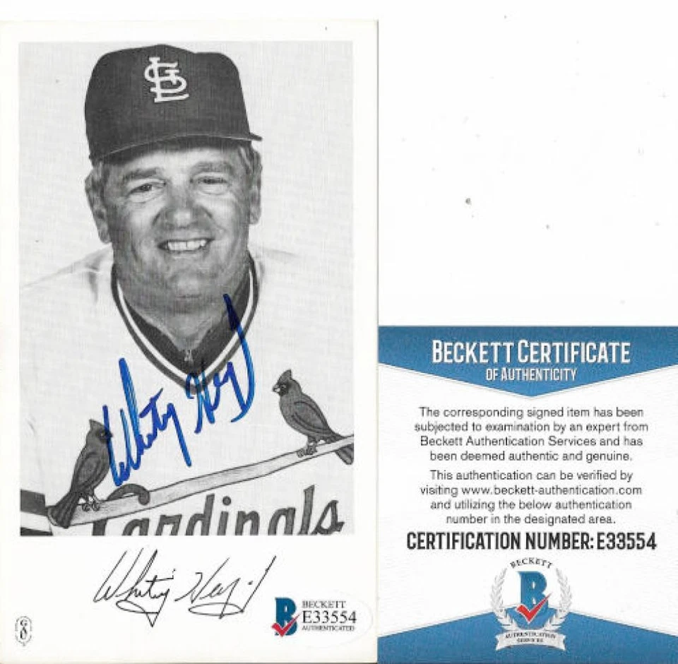 WHITEY HERZOG ST. LOUIS CARDINALS SIGNED AUTOGRAPHED 3X5 PHOTO BECKETT E33554 - Image 1 of 1