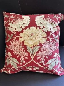 Pottery Barn Euro Pillow Cover Sham Red Floral Linen Cotton Zip Ginko Cottage - Picture 1 of 23