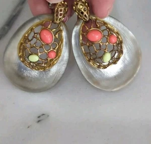 Alexis Bittar White Lucite Teardrop Gold/Coral Earrings - Picture 1 of 6