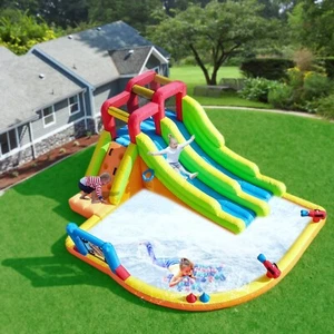 Kids Inflatable Double Water Slide Bounce House w/Water Gun Climbing Wall Dart - Picture 1 of 9