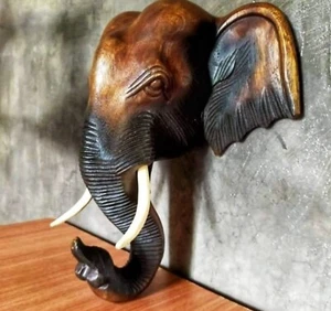 Handcrafted Wooden Elephant Head Wall Decor Size S - 6 X 6 Inches - Picture 1 of 7