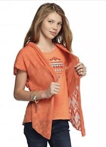 Lucky Brand Girls Draper Hooded Kimono Open Sweater Cardigan Orange Size Small