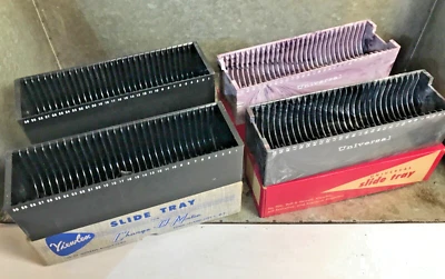 Vintage Lot of 4  Universal & Viewlex 30 Slide Trays w Covers fits Most Project - Image 1 of 4