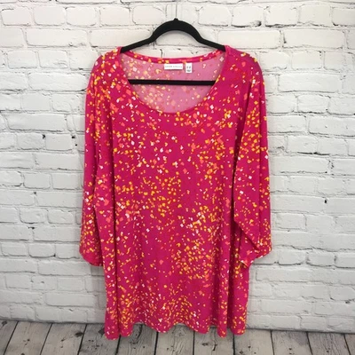 Susan Graver Top Mujer 3X Rosa Pullover Túnica Elastizada Manga Corta Abstracta Foto 1 de 4