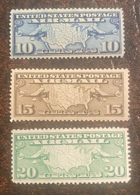 US Scott# C7, C8, MH and C9 MNH VF 1926-1927 Set of 3 Airmail Stamps CV 22.00 - Image 1 of 2