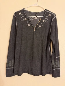 Camisa Henley Alp N Rock Edelweiss Gris Bordada Floral Talla 3 Mediana - Imagen 1 de 7