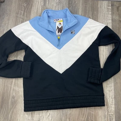 Sudadera Fila 1/4 Cremallera Polar Pullover Blanco Azul Nueva con Etiquetas Talla Pequeña  Foto 1 de 4