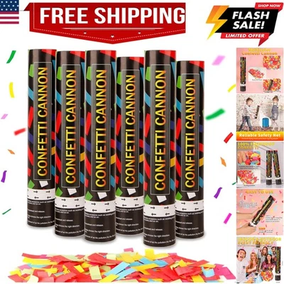 Paquete de 6 cañones de confeti de 12 pulgadas multicolor con lanzamientos de papel biodegradable Foto 1 de 4