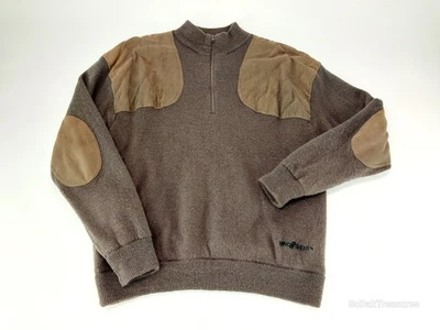 CABELAS Mens Large Windshear 100% Wool Sweater Brown Lined 1/4 Zip - Image 1 of 4