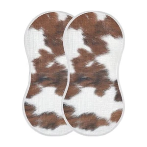 Muslin Baby Burp Cloths Set of 2 Soft Absorbent White Brown Print Cow Muslin ... - Picture 1 of 7
