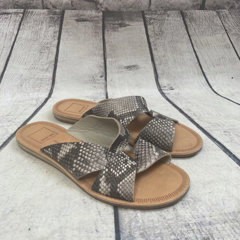 Dolce Vita Sandals Womens Size 7M Gray Derby snake skin slip On Flat Shoes - Image 1 of 4