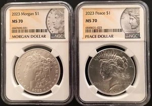 2023 P Morgan & Peace Silver Dollar $1 Uncirculated Coins NGC MS70 - Picture 1 of 2