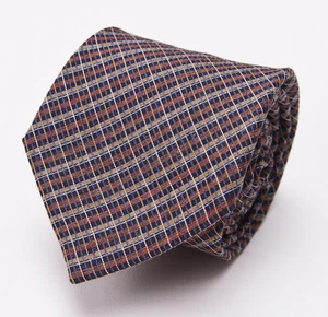 New $225 BORRELLI NAPOLI 7-Fold Silk Tie Navy Blue-Brown-Rust Woven Check - Picture 1 of 5