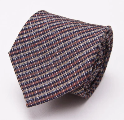 New $225 BORRELLI NAPOLI 7-Fold Silk Tie Navy Blue-Brown-Rust Woven Check - Image 1 of 4