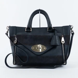 Bolso de Mano Mulberry Pequeño Cuero Sauce Gamuza Bolso de Hombro 2 Vías Azul Marino Plateado Usado - Imagen 1 de 8