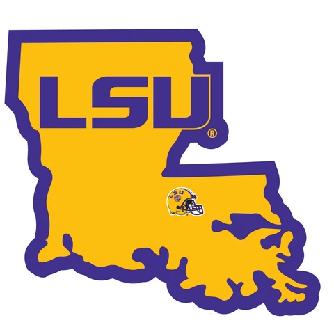 LSU Tigers Home State Vinyl Auto Decal (NCAA) Louisiana Shape w/Helmet Cover