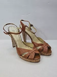 BCB Girls Shoes Womans 8.5 B Brown Faux Leather Cork Ultra High Heel Strappy - Picture 1 of 16