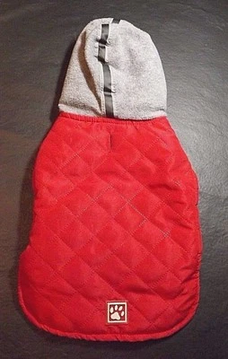 PETS DOG CANINE RED QUILTED VEST WITH A GRAY FAUX FUR HOODIE - SIZE S - Image 1 of 4