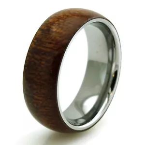 Edelstahl Holz Overlay Herren Hochzeitsband Ring 8 mm | kostenlose gravur - Bild 1 von 2