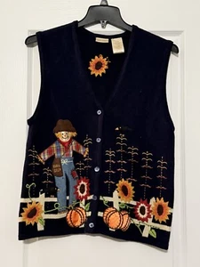 Vintage 90er bestickte Weste Damen Gr. Lg Bobbie Brooks Sonnenblume Vogelscheuche - Bild 1 von 17