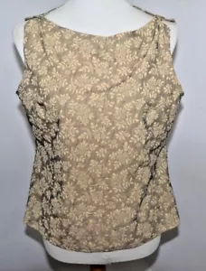 Camisa sin mangas mixta sin mangas crema bronceada negra floral encaje hecha en EE. UU. mujer L - Imagen 1 de 9